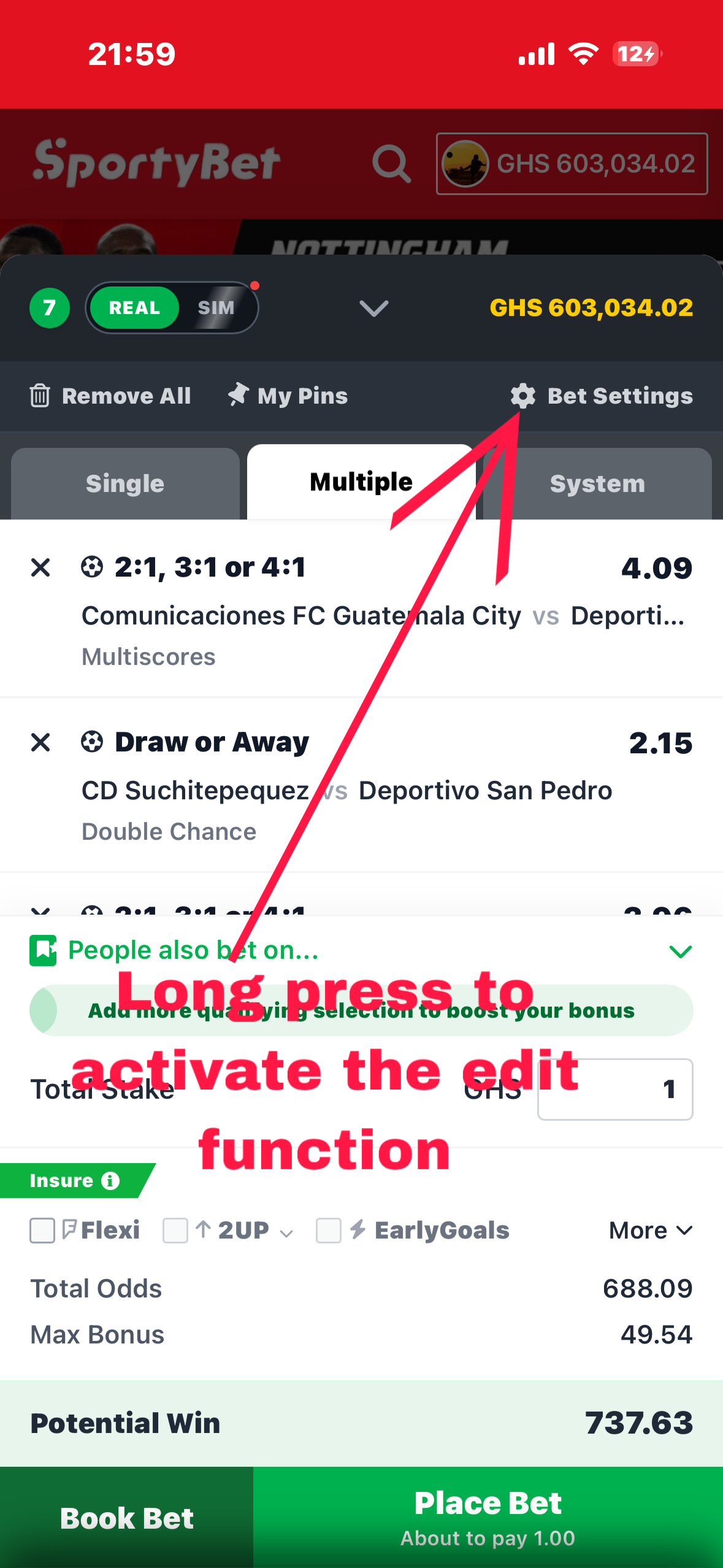 Pasting booking code in app betslip