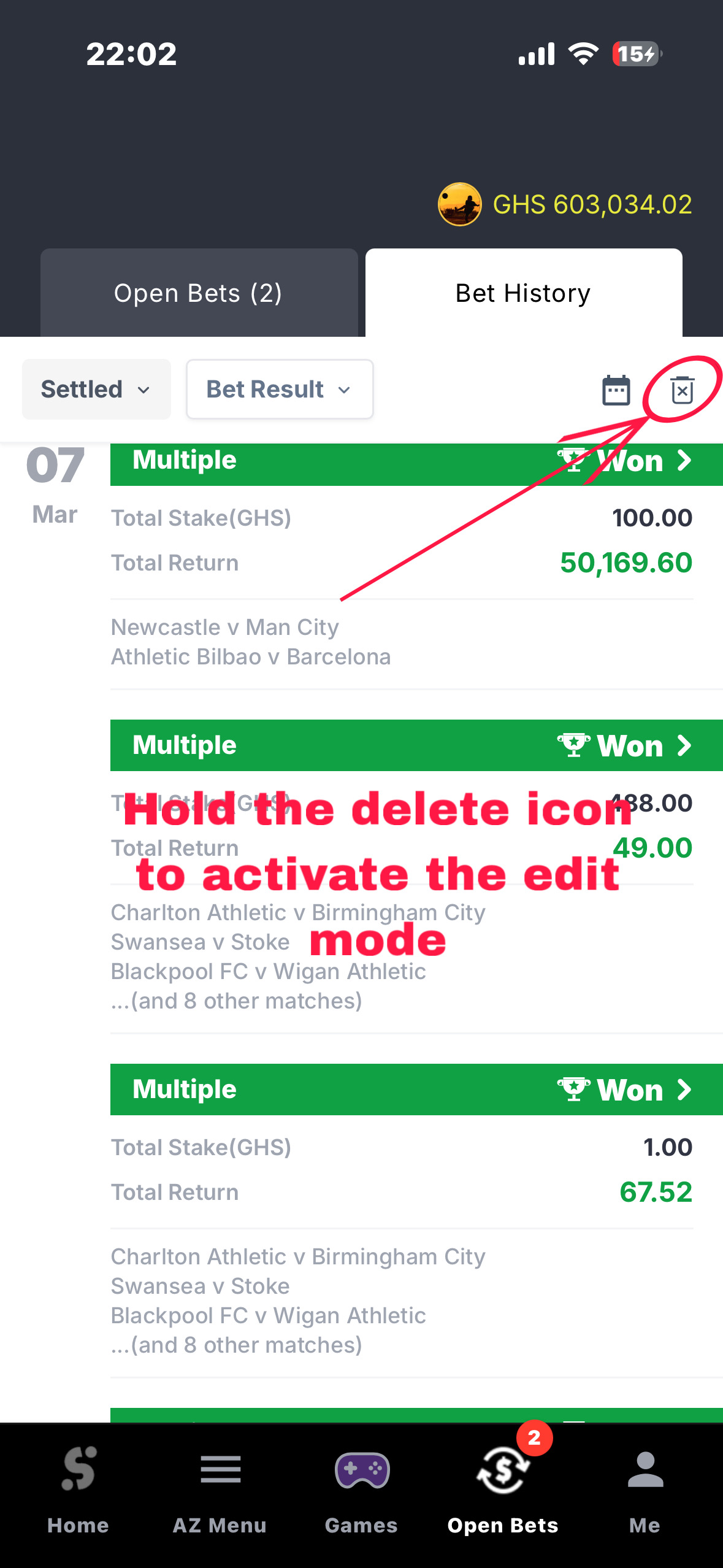 Pasting booking code in app betslip