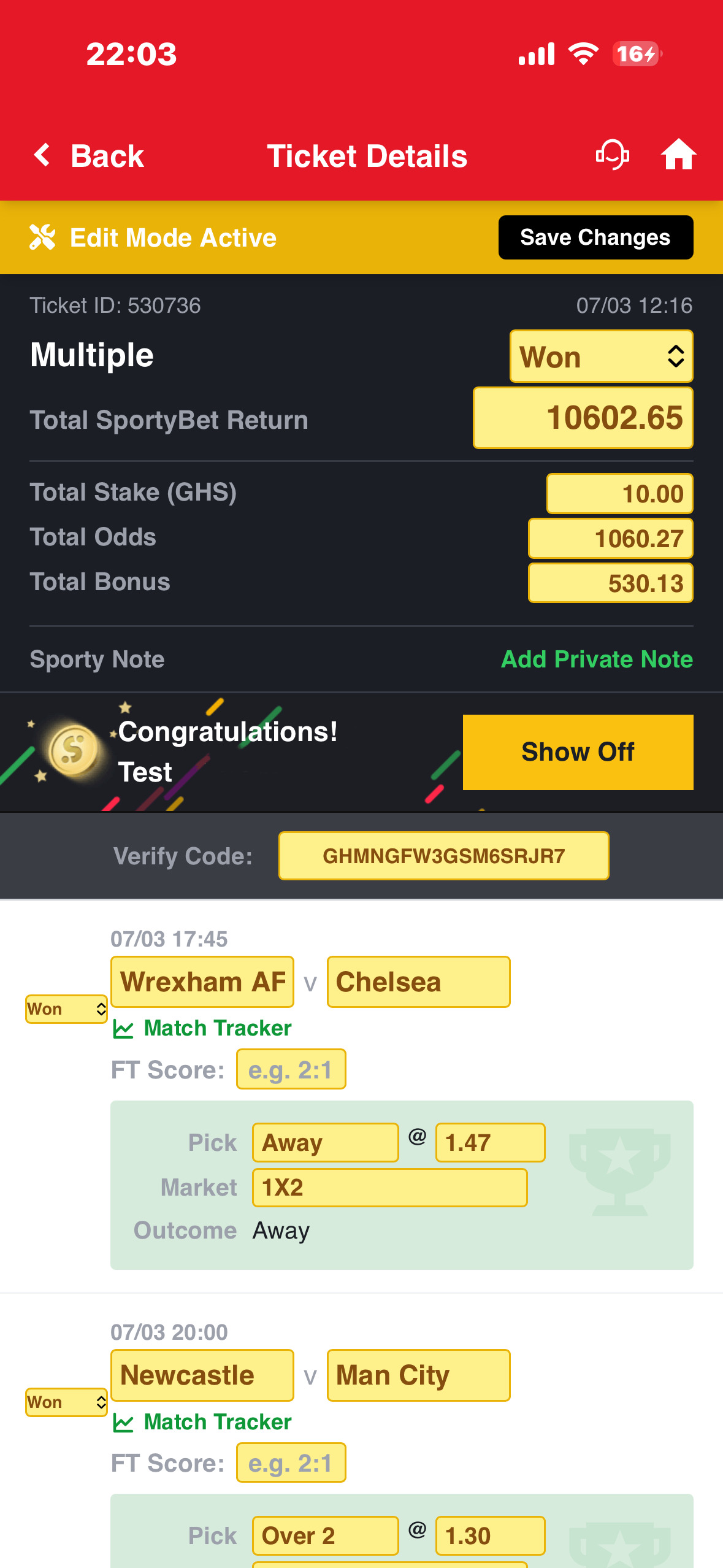 Pasting booking code in app betslip