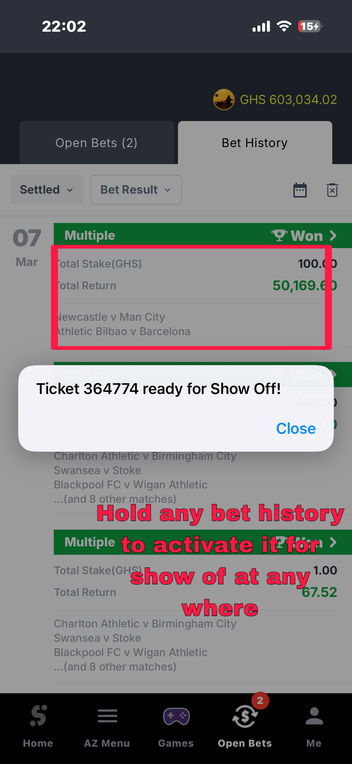 Pasting booking code in app betslip